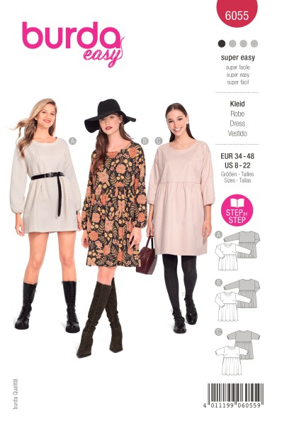 burda super easy Kleid Gr. 34 - 48 6055