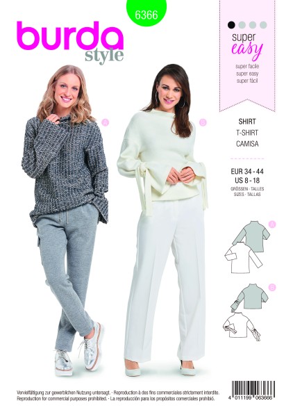 burda super easy 34 - 44 Pullover & Shirt 6366