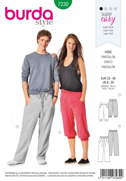 burda super easy Hose 32-46. 44-58 7230