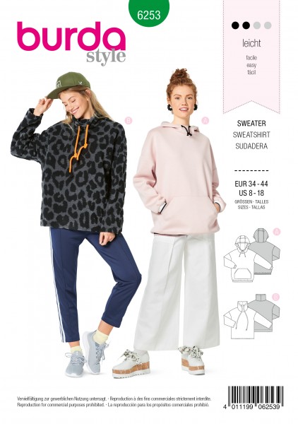 burda Sweatshirt Hoodie 34 - 44 6253