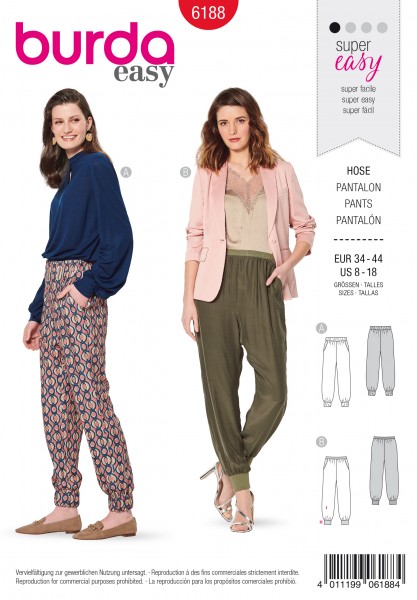 burda super easy Hose 34 - 44 6188