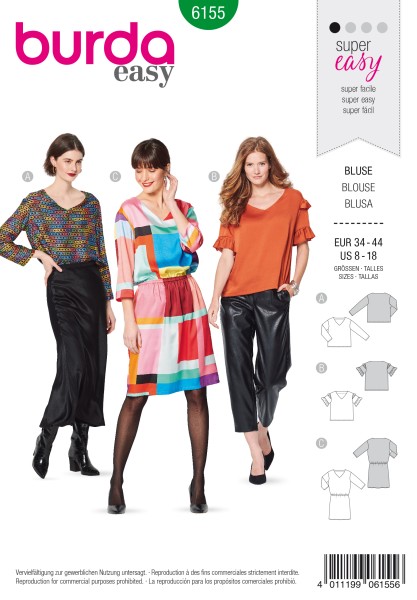 burda Bluse Kleid Robe Gr. 34 - 44 6155