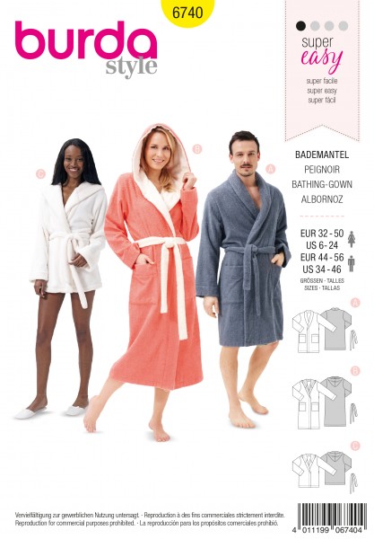 burda super easy Bademantel 6740 Damen und Herren