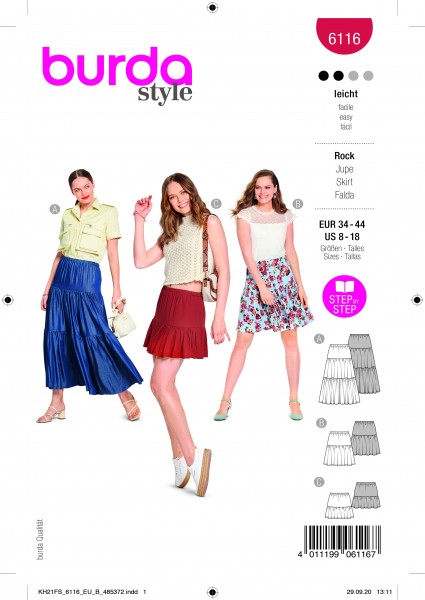 burda super easy Stufenrock 34 - 44 6116